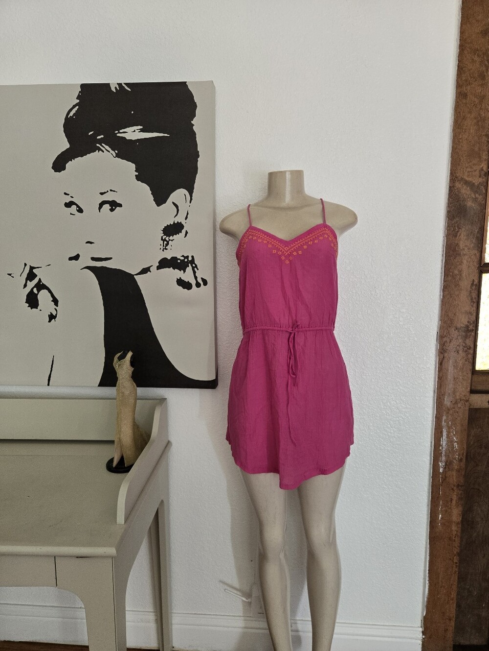 NWT Aerie Women’s Pink Spaghetti-Strap Dress with Drawstring Waist Size Small